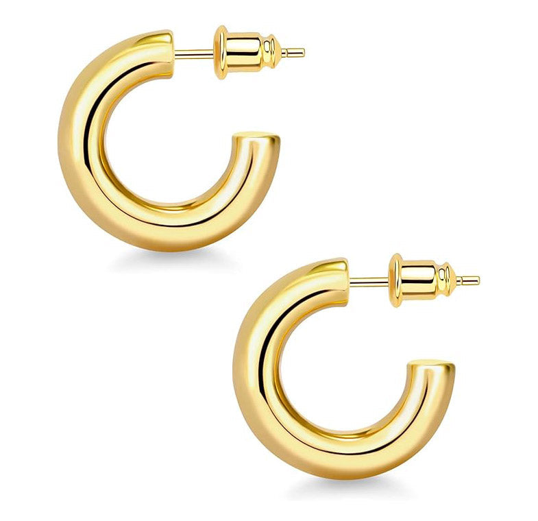 Gold Hoop Earrings, 14K Real Gold Plated Chunky Small Hoop Earrings for Women Lightweight Jewelry Gifts 14/20/30/35/45MM