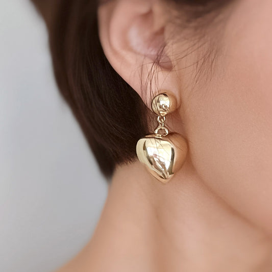 Puff Heart Dangle Earrings