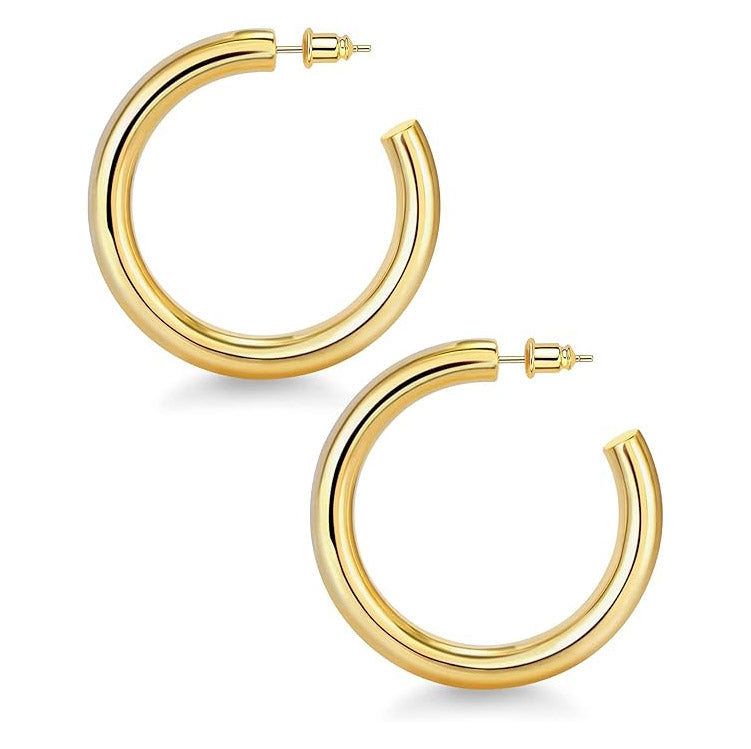 Gold Hoop Earrings, 14K Real Gold Plated Chunky Small Hoop Earrings for Women Lightweight Jewelry Gifts 14/20/30/35/45MM