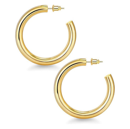 Gold Hoop Earrings, 14K Real Gold Plated Chunky Small Hoop Earrings for Women Lightweight Jewelry Gifts 14/20/30/35/45MM