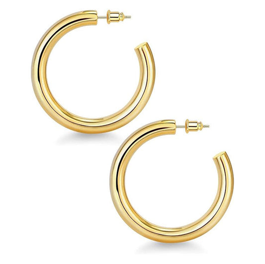 Gold Hoop Earrings, 14K Real Gold Plated Chunky Small Hoop Earrings for Women Lightweight Jewelry Gifts 14/20/30/35/45MM