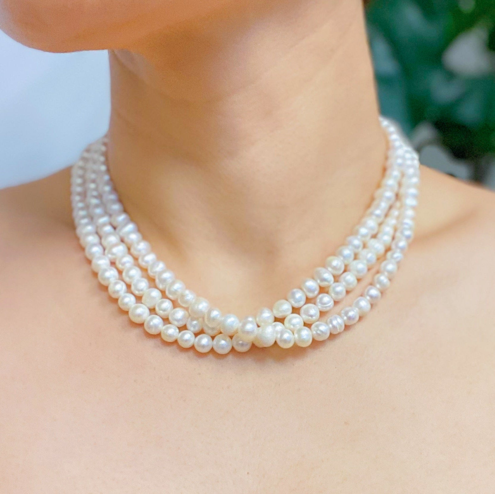 Three-Strand Pearl Collar Necklace