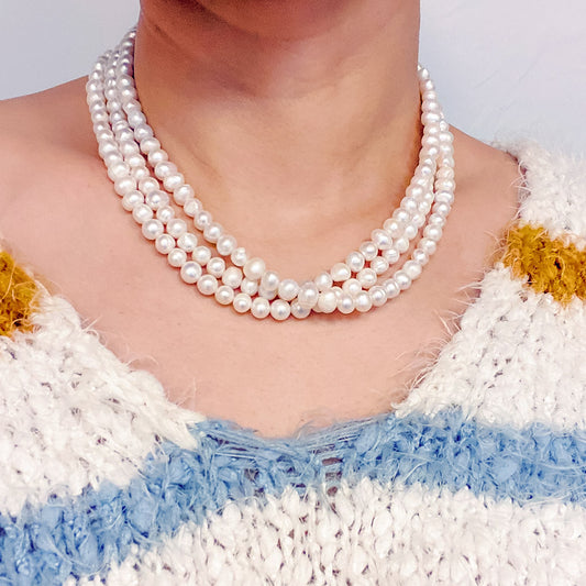Three-Strand Pearl Collar Necklace